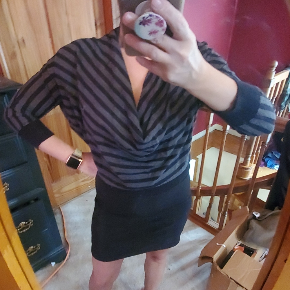 10 for $25/  Black and Gray striped top